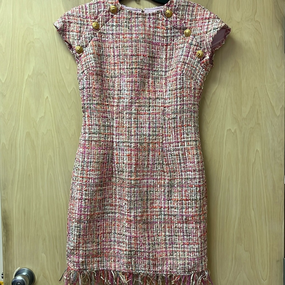 Pink and Gold Tweed Dress